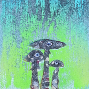 14.5 x 10.5 spray, pens on Masonite